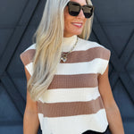 Striped Mock neck Sleeveless Sweater In Coco - Infinity Raine