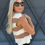 Striped Mock neck Sleeveless Sweater In Coco - Infinity Raine