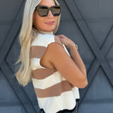 Striped Mock neck Sleeveless Sweater In Coco - Infinity Raine