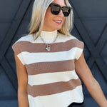 Striped Mock neck Sleeveless Sweater In Coco - Infinity Raine