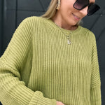 Cropped Long Sleeve Knit Sweater-Avocado - Infinity Raine