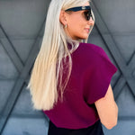 Mock Neck Short Sleeve Sweater In Plum - Infinity Raine