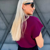 Mock Neck Short Sleeve Sweater In Plum - Infinity Raine