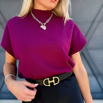 Mock Neck Short Sleeve Sweater In Plum - Infinity Raine