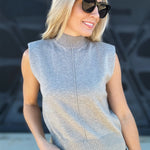 Sleeveless Mock Neck Sweater Top In Heather Grey - Infinity Raine