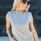 Sleeveless Mock Neck Sweater Top In Heather Grey - Infinity Raine