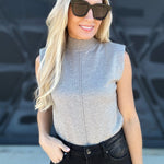 Sleeveless Mock Neck Sweater Top In Heather Grey - Infinity Raine