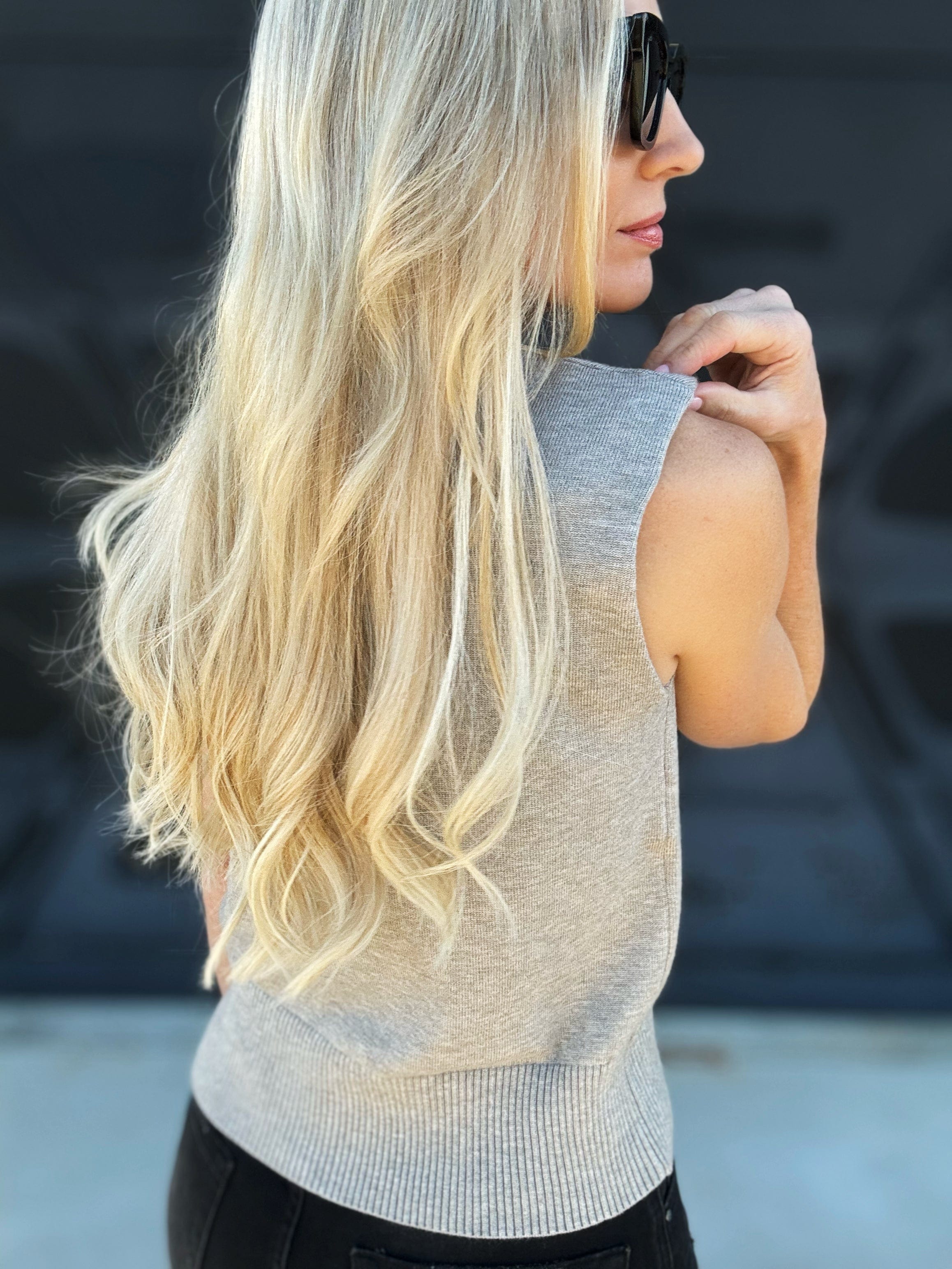 Sleeveless Mock Neck Sweater Top In Heather Grey - Infinity Raine