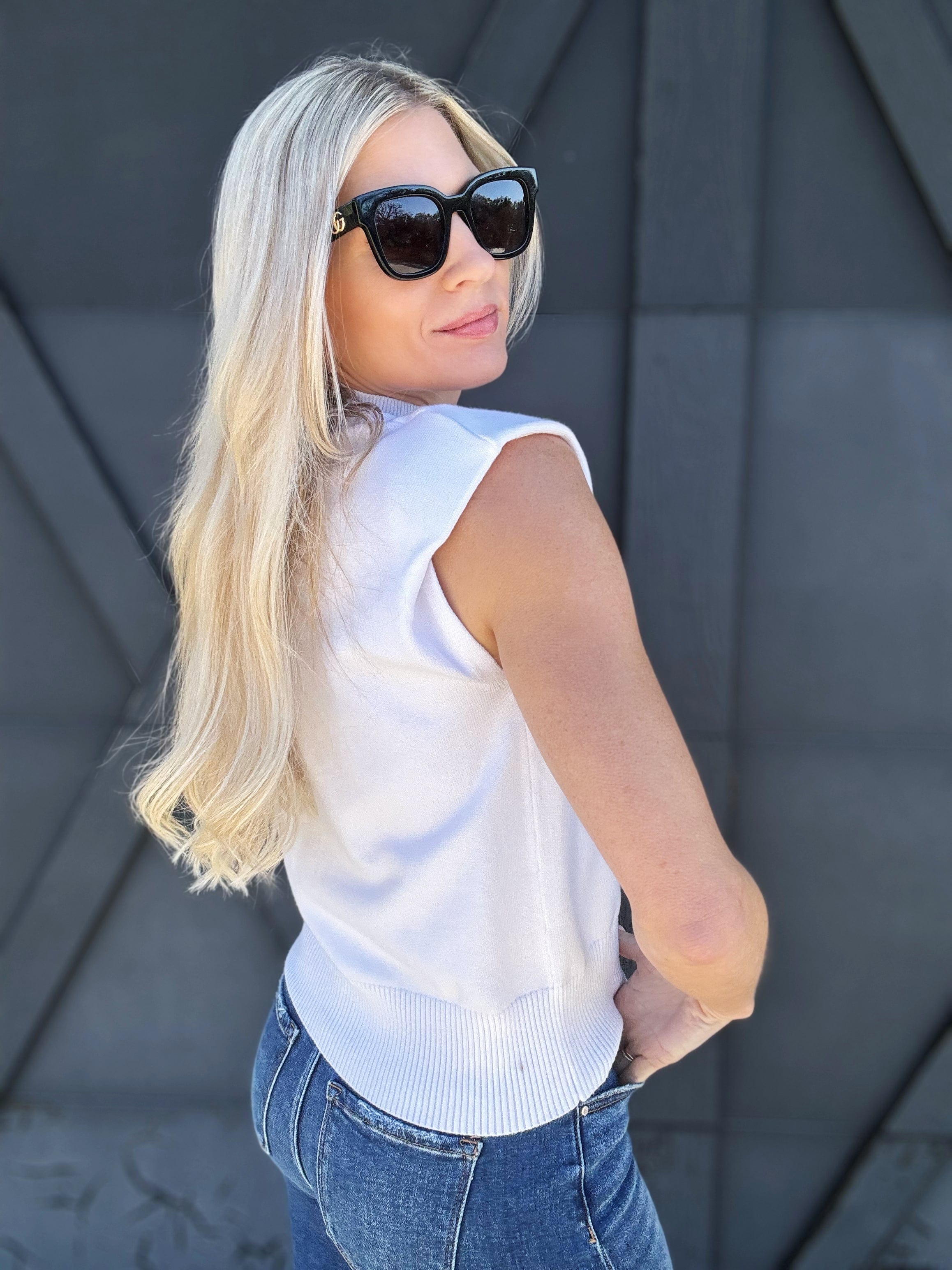 Sleeveless Mock Neck Sweater Top In Off White - Infinity Raine