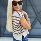 Striped Cap Sleeve Sweater Top In Mocha - Infinity Raine