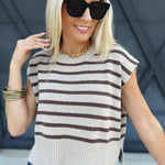 Striped Cap Sleeve Sweater Top In Mocha - Infinity Raine