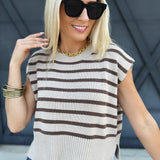 Striped Cap Sleeve Sweater Top In Mocha - Infinity Raine