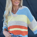 Striped Notched Collar Top In Periwinkle - Infinity Raine