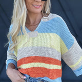 Striped Notched Collar Top In Periwinkle - Infinity Raine