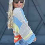 Striped Notched Collar Top In Periwinkle - Infinity Raine