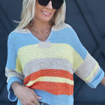 Striped Notched Collar Top In Periwinkle - Infinity Raine