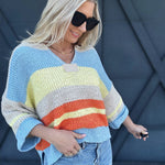 Striped Notched Collar Top In Periwinkle - Infinity Raine