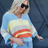 Striped Notched Collar Top In Periwinkle - Infinity Raine