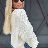 Textured V-Neck Sweater Top In Off White - Infinity Raine