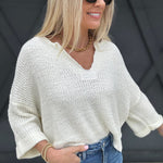 Textured V-Neck Sweater Top In Off White - Infinity Raine