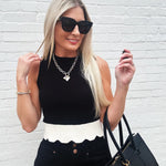 Contrast Scallop hem Sweater Tank In Black - Infinity Raine