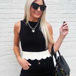 Contrast Scallop hem Sweater Tank In Black - Infinity Raine