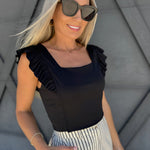 Ruffle Crop Top In Black - Infinity Raine