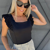 Ruffle Crop Top In Black - Infinity Raine