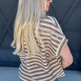 ee:some Tops - Tees Textured Stripe Short Sleeve Top In Coco
