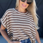 ee:some Tops - Tees Textured Stripe Short Sleeve Top In Coco