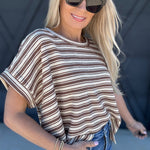 ee:some Tops - Tees Textured Stripe Short Sleeve Top In Coco