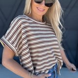 ee:some Tops - Tees Textured Stripe Short Sleeve Top In Coco