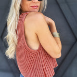 Cropped Button Up Sweater In Rust - Infinity Raine