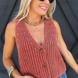Cropped Button Up Sweater In Rust - Infinity Raine