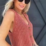 Cropped Button Up Sweater In Rust - Infinity Raine