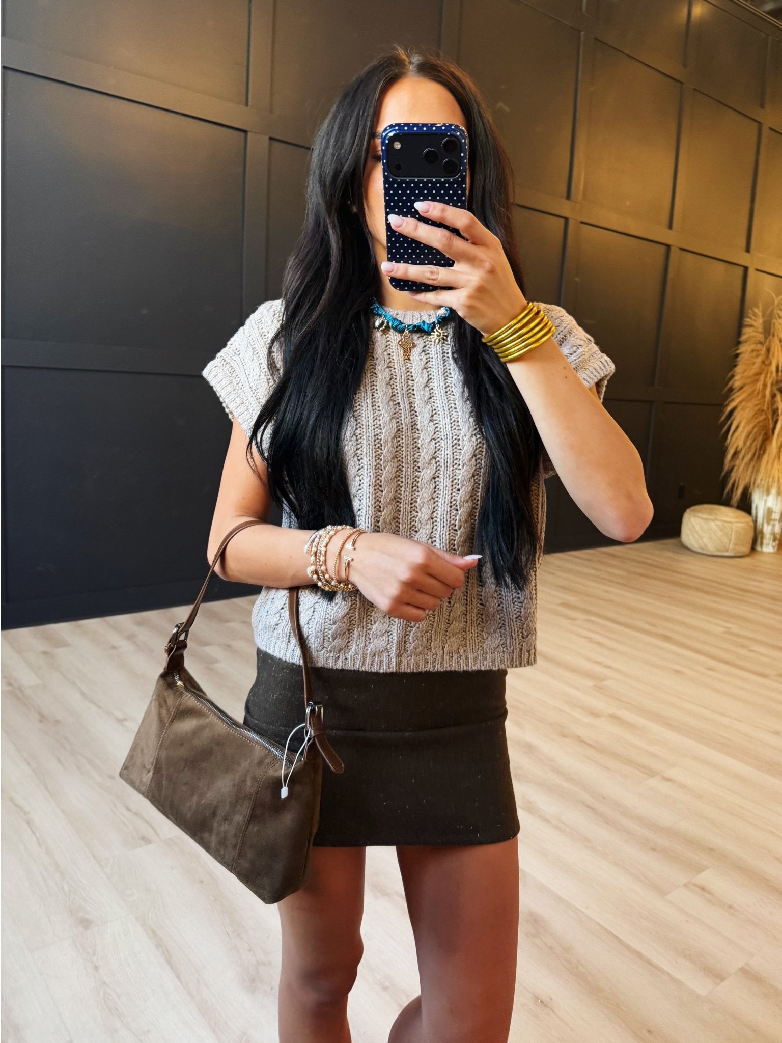 Effortless Cable Knit Sweater Tank In Grey Beige - Infinity Raine