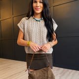 Effortless Cable Knit Sweater Tank In Grey Beige - Infinity Raine