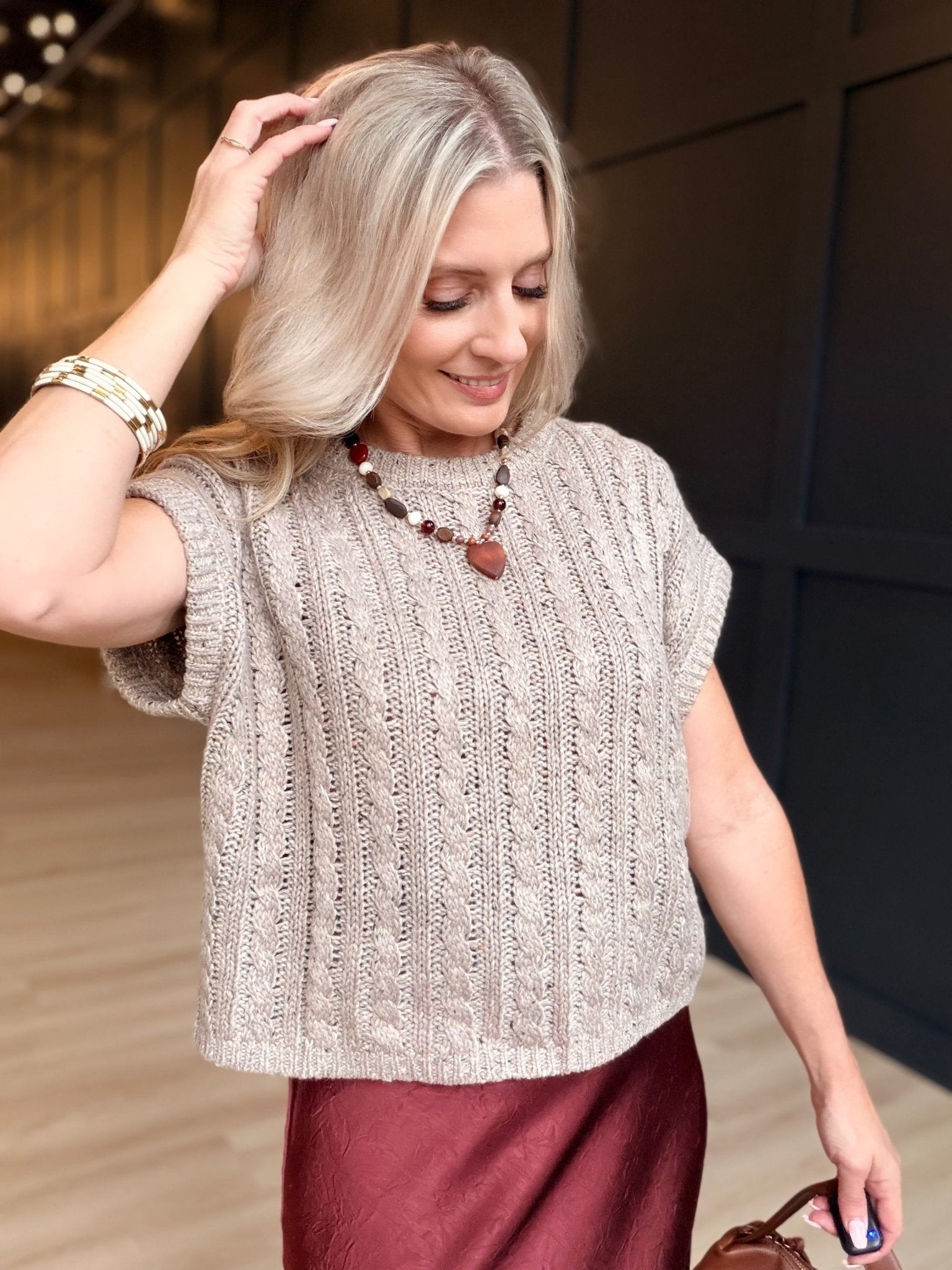 Effortless Cable Knit Sweater Tank In Grey Beige - Infinity Raine