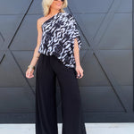 Elastic High Waisted Ity Knit Wide Leg Pants In Black - Infinity Raine