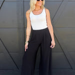 Elastic High Waisted Ity Knit Wide Leg Pants In Black - Infinity Raine