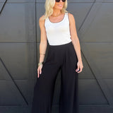 Elastic High Waisted Ity Knit Wide Leg Pants In Black - Infinity Raine
