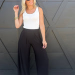 Elastic High Waisted Ity Knit Wide Leg Pants In Black - Infinity Raine