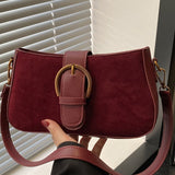 Elegant Suede Retro Buckle Bag In Cabernet - Infinity Raine