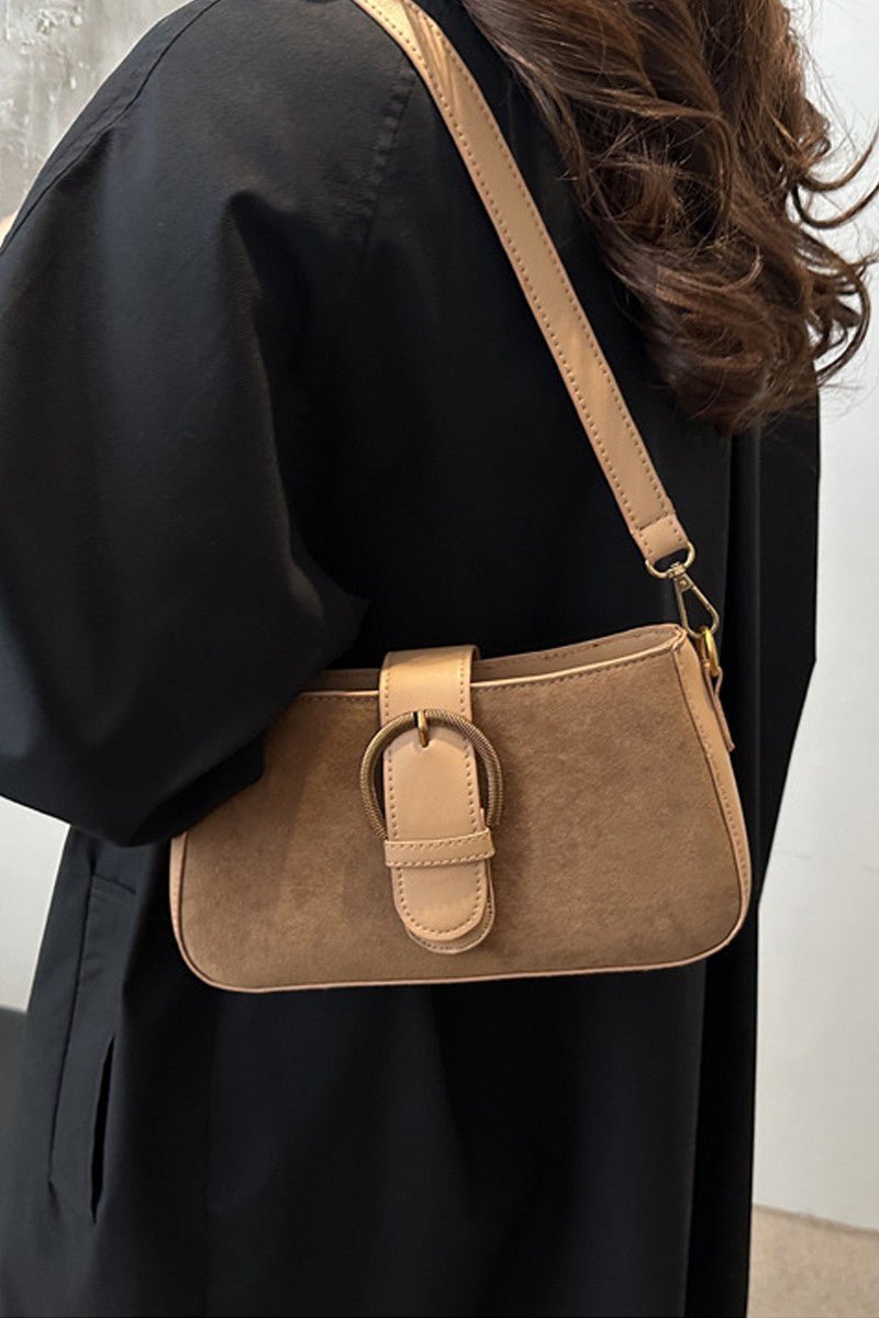Elegant Suede Retro Buckle Bag In Light Camel - Infinity Raine