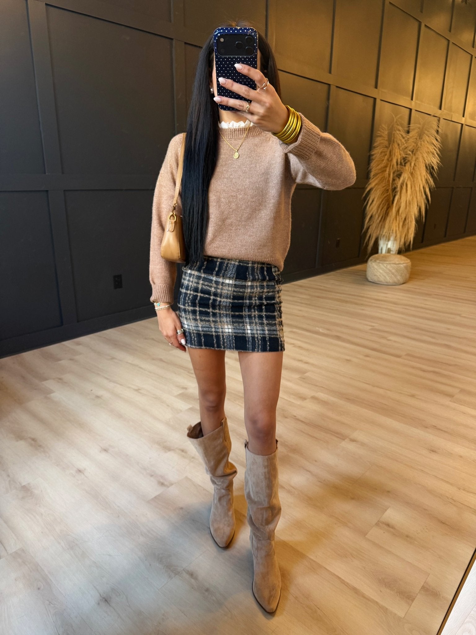 Elise Plaid Mini Skirt In Navy - Infinity Raine