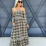 Floral Print Off Shoulder Maxi Dress In Midnight - Infinity Raine