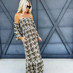 Floral Print Off Shoulder Maxi Dress In Midnight - Infinity Raine