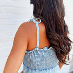 Shoulder Tie Smocked Jumpsuit In Light - Infinity Raine