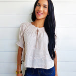 Embroidered 3D Floral Off or On The Shoulder Blouse in Khaki - Infinity Raine