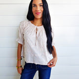Embroidered 3D Floral Off or On The Shoulder Blouse in Khaki - Infinity Raine